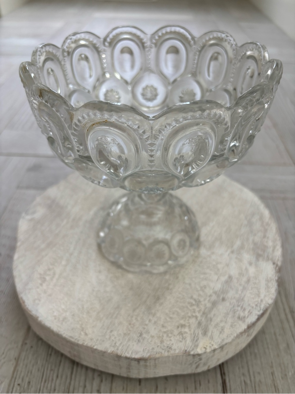 Vintage Clear Pressed Glass Compote Bowl